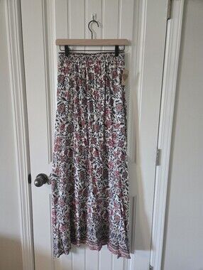 American Threads Cream Maxi Skirt with Pink Floral Print